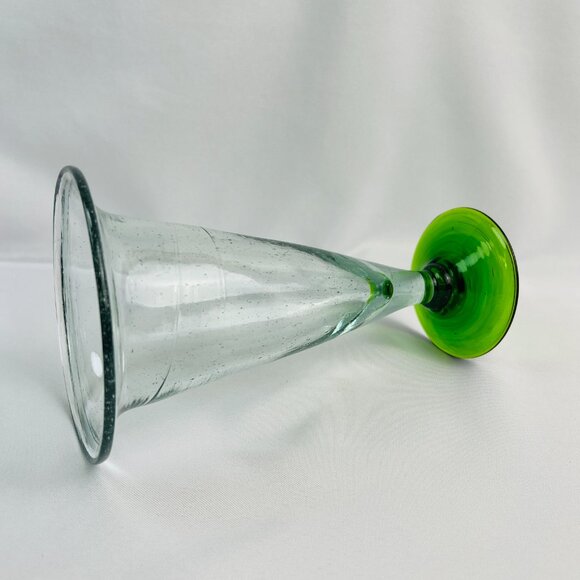 Elegant Vintage Hand-Blown Clear Glass Vase with Emerald Green Base 8 1/2" - Picture 6 of 10